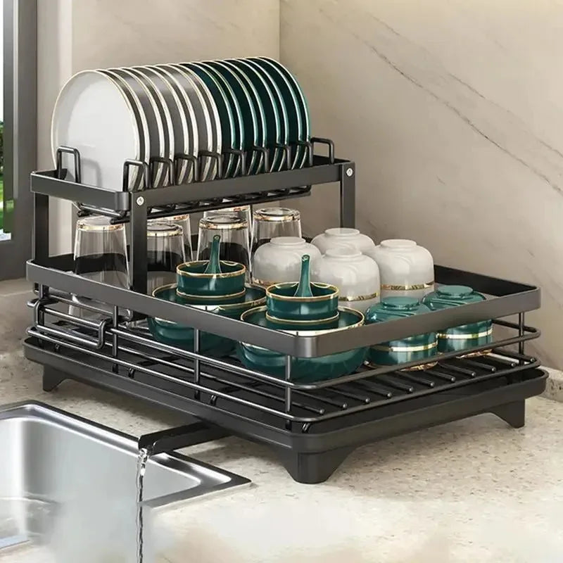 Skanto | Adjustable Stainless Steel Dish Rack – Space-Saving Kitchen Draining for Plates, Glasses, and Cutlery