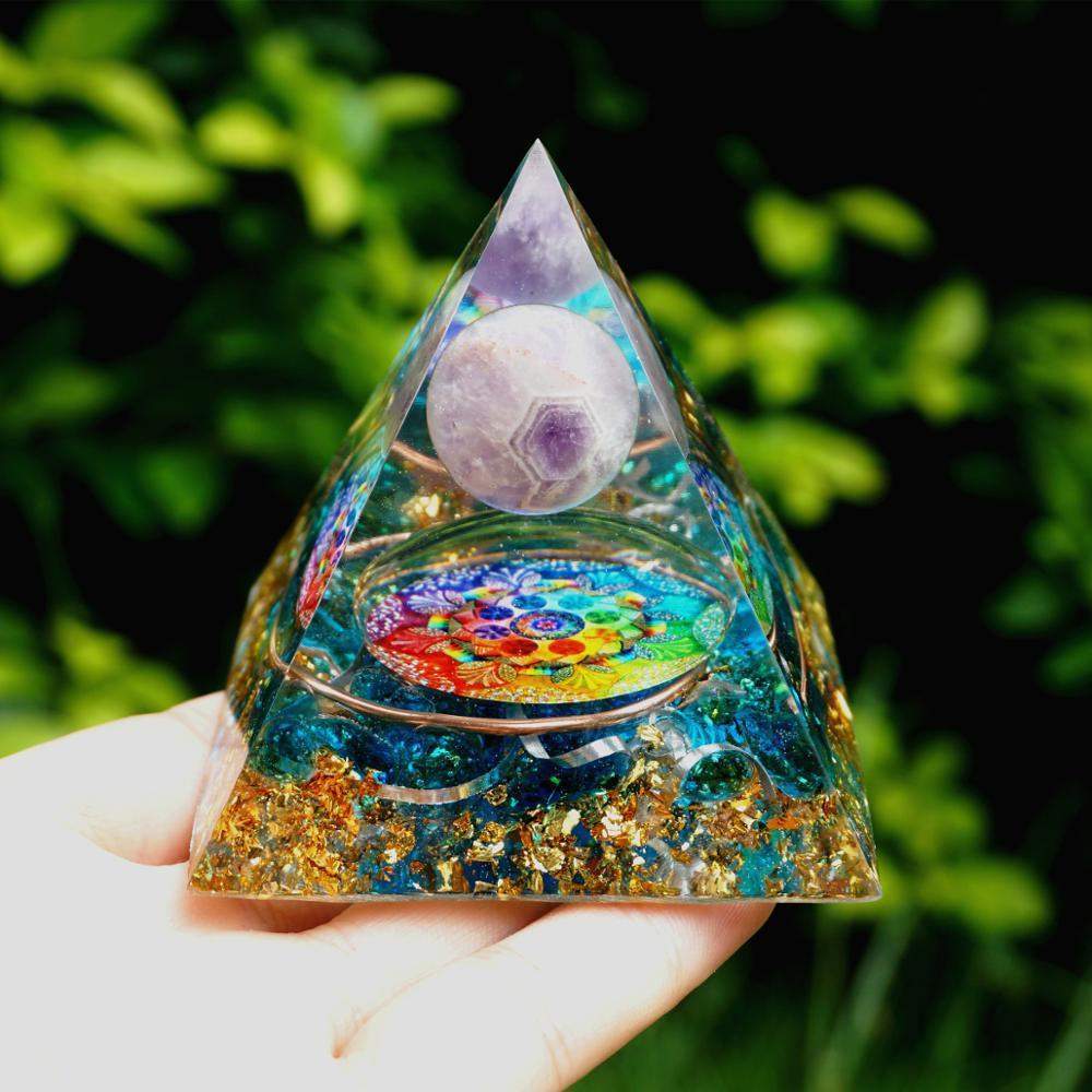 Skanto | Amethyst Crystal Ball with Blue Quartz Orgonite Pyramid