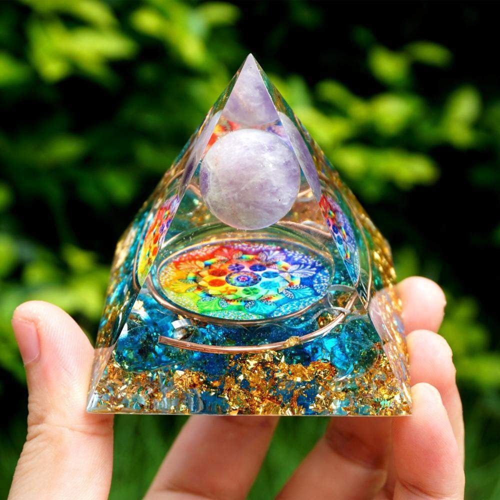 Skanto | Amethyst Crystal Ball with Blue Quartz Orgonite Pyramid
