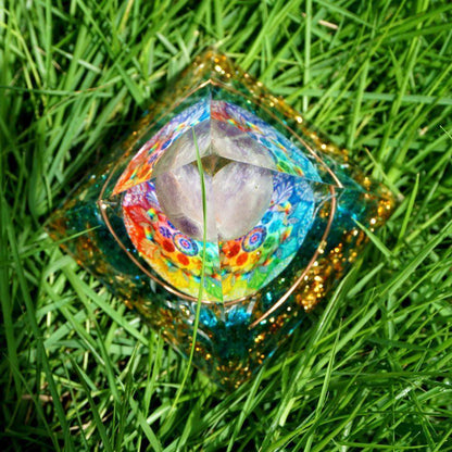 Skanto | Amethyst Crystal Ball with Blue Quartz Orgonite Pyramid