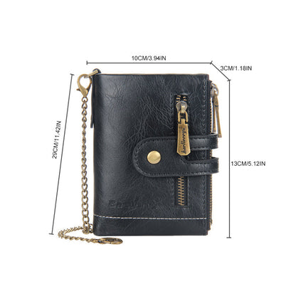 BowLift | Men's RFID Wallet with Chain, Retro Bifold Card Holder Wallet