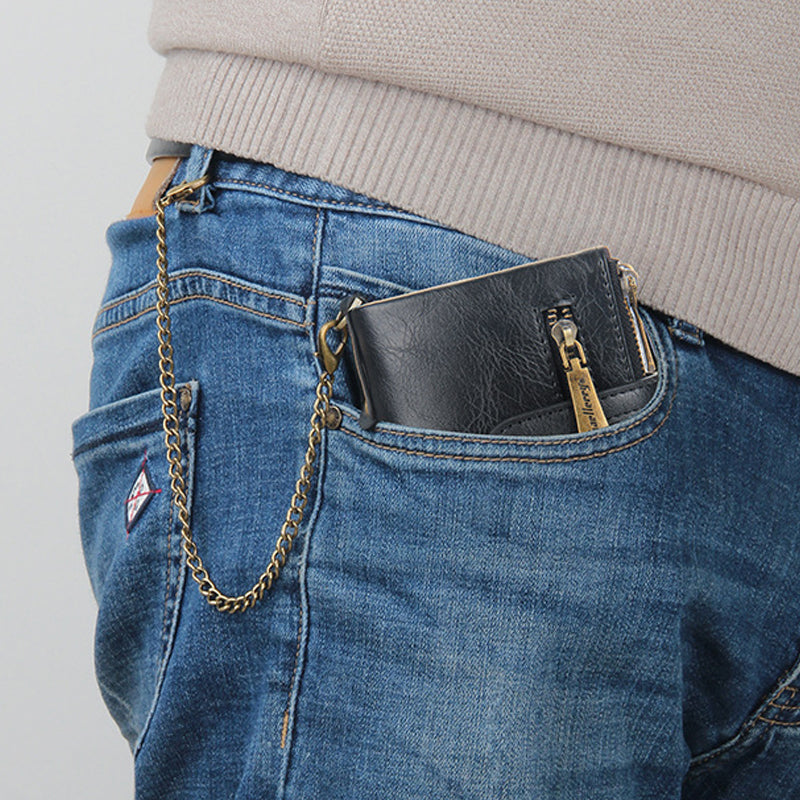 BowLift | Men's RFID Wallet with Chain, Retro Bifold Card Holder Wallet