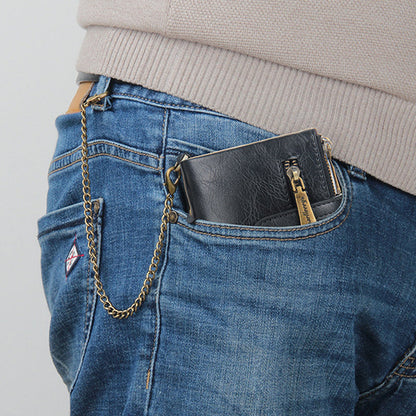 BowLift | Men's RFID Wallet with Chain, Retro Bifold Card Holder Wallet