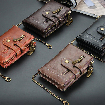 BowLift | Men's RFID Wallet with Chain, Retro Bifold Card Holder Wallet