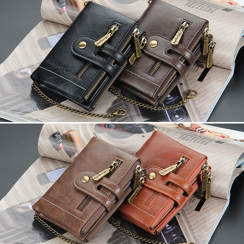 BowLift | Men's RFID Wallet with Chain, Retro Bifold Card Holder Wallet