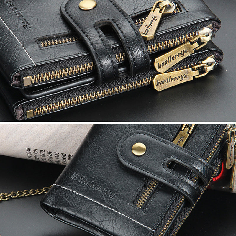 BowLift | Men's RFID Wallet with Chain, Retro Bifold Card Holder Wallet