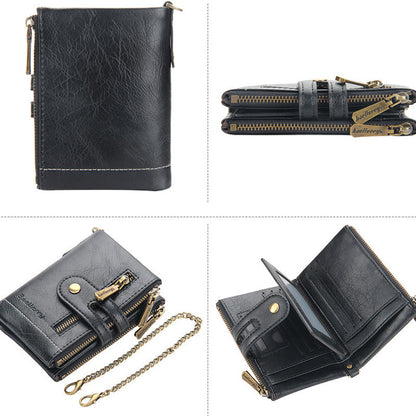 BowLift | Men's RFID Wallet with Chain, Retro Bifold Card Holder Wallet