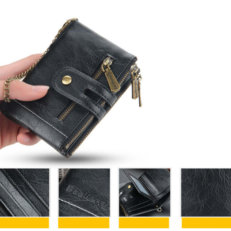 BowLift | Men's RFID Wallet with Chain, Retro Bifold Card Holder Wallet