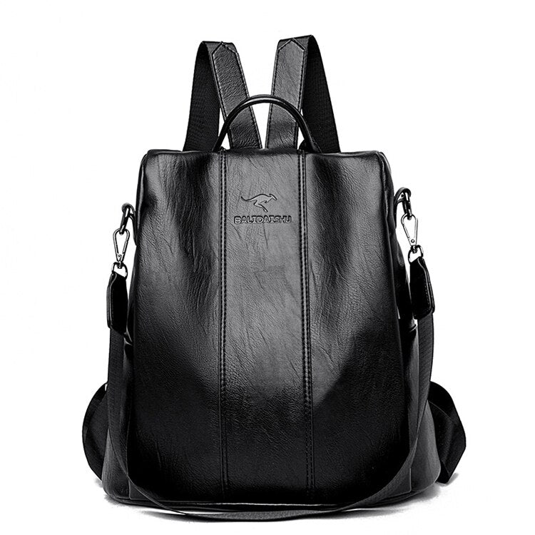 Women's vintage-style anti-theft leather backpack