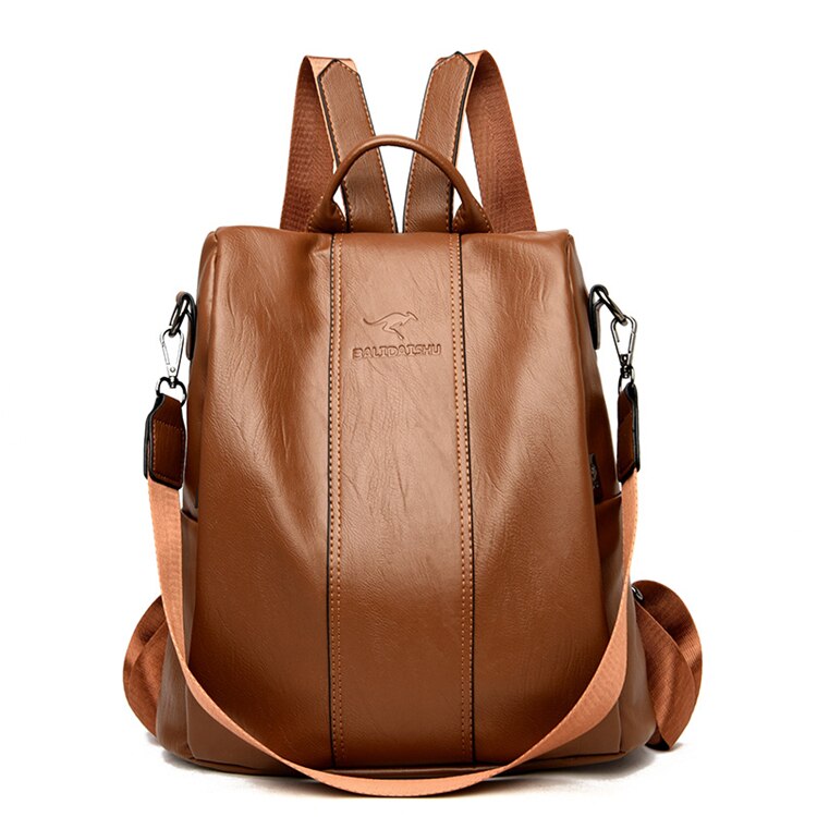 Women's vintage-style anti-theft leather backpack