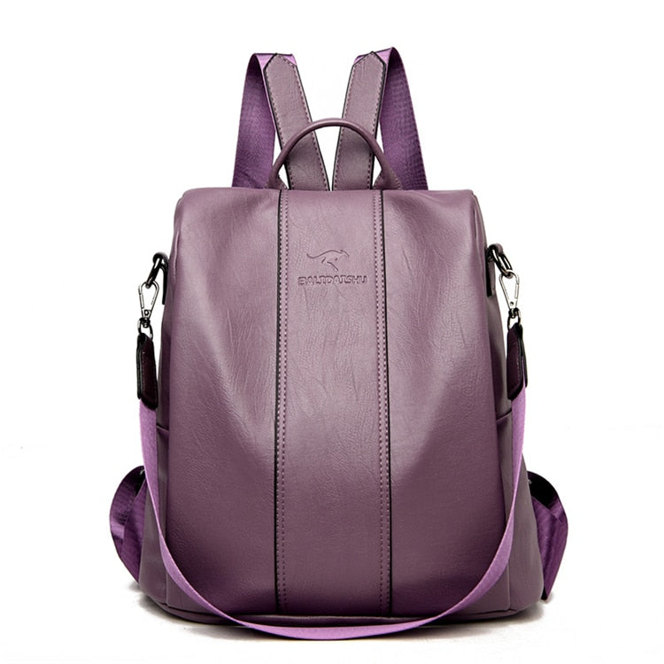 Women's vintage-style anti-theft leather backpack