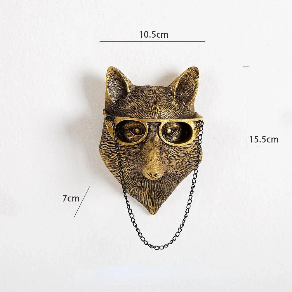 Skanto | Antique Bronze Resin Animal Motif Golden Deer Head Wall Hook Background Wall Accessory Decorative Figurines