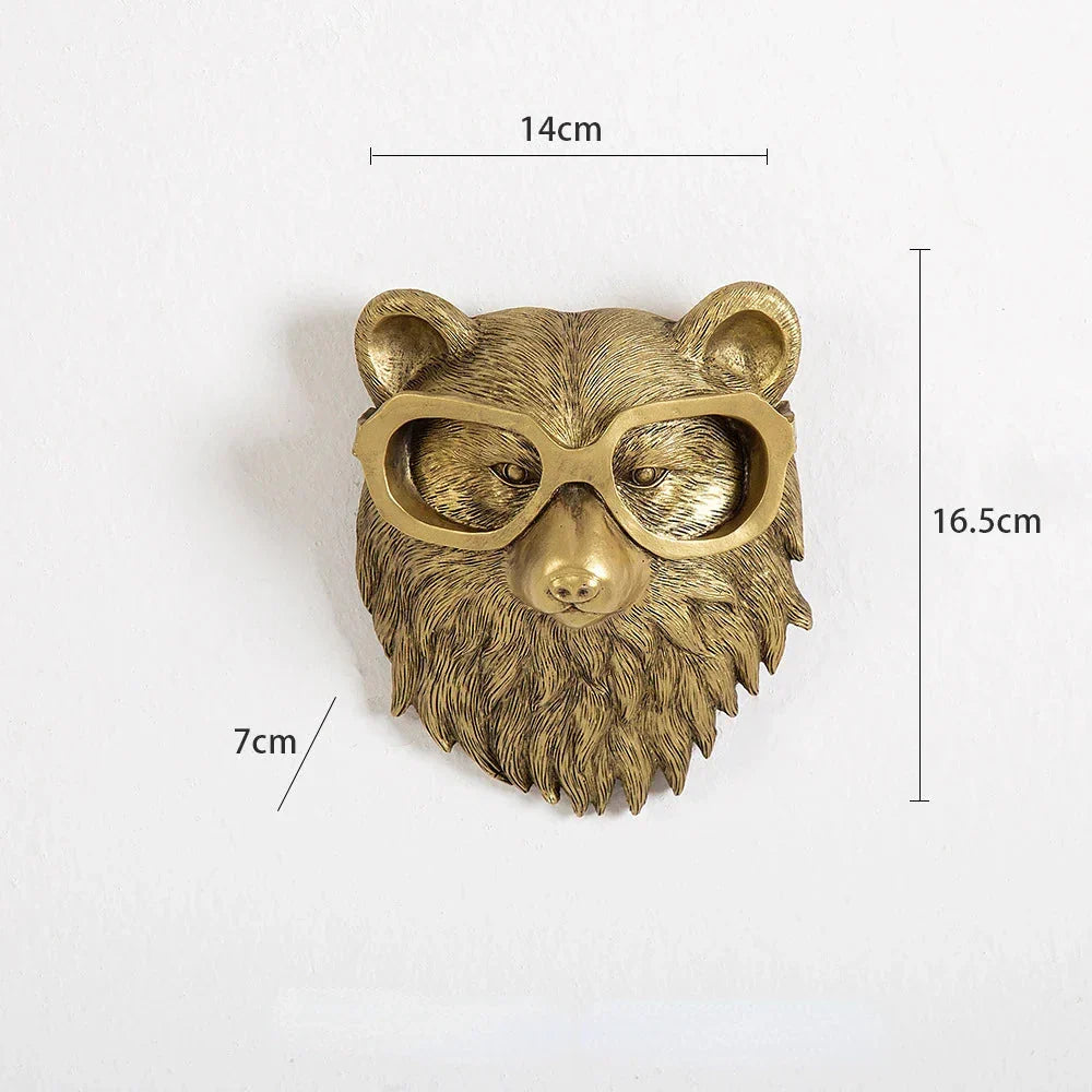 Skanto | Antique Bronze Resin Animal Motif Golden Deer Head Wall Hook Background Wall Accessory Decorative Figurines