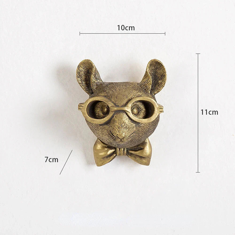 Skanto | Antique Bronze Resin Animal Motif Golden Deer Head Wall Hook Background Wall Accessory Decorative Figurines