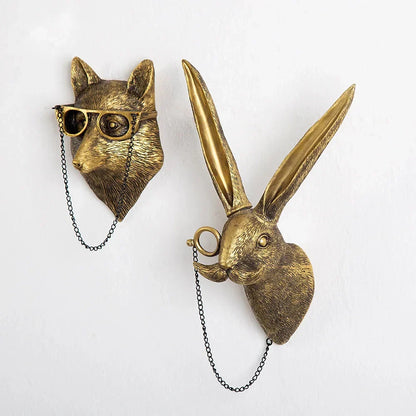Skanto | Antique Bronze Resin Animal Motif Golden Deer Head Wall Hook Background Wall Accessory Decorative Figurines