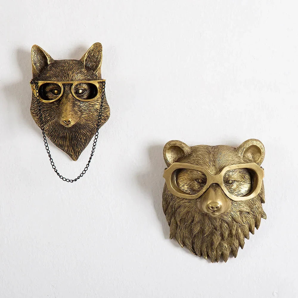 Skanto | Antique Bronze Resin Animal Motif Golden Deer Head Wall Hook Background Wall Accessory Decorative Figurines