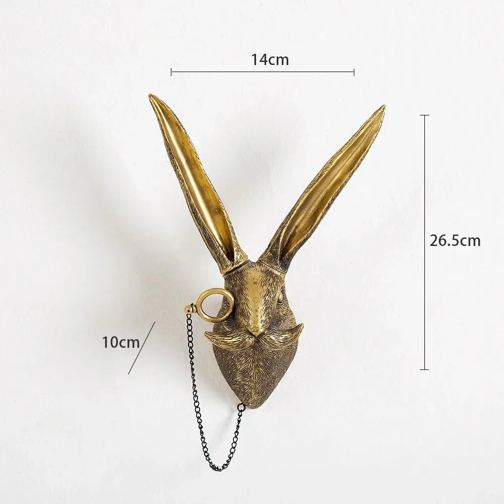Skanto | Antique Bronze Resin Animal Motif Golden Deer Head Wall Hook Background Wall Accessory Decorative Figurines