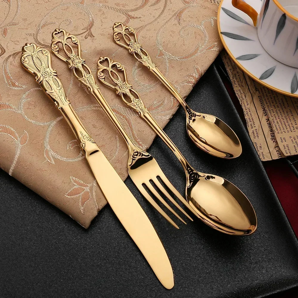 Skanto | Aurique – 24-Piece Stainless Steel Cutlery Set with Elegant Engraving