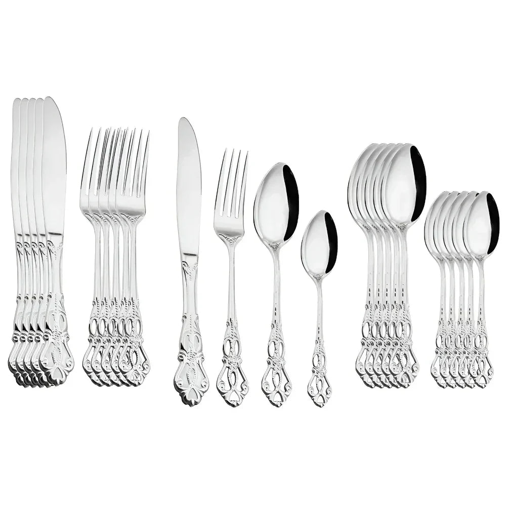 Skanto | Aurique – 24-Piece Stainless Steel Cutlery Set with Elegant Engraving