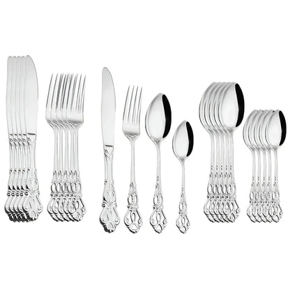 Skanto | Aurique – 24-Piece Stainless Steel Cutlery Set with Elegant Engraving