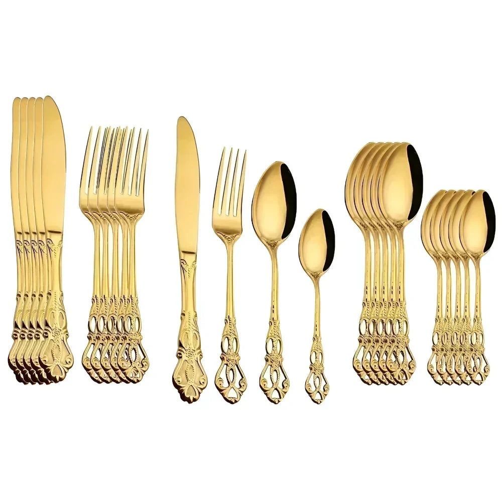 Skanto | Aurique – 24-Piece Stainless Steel Cutlery Set with Elegant Engraving