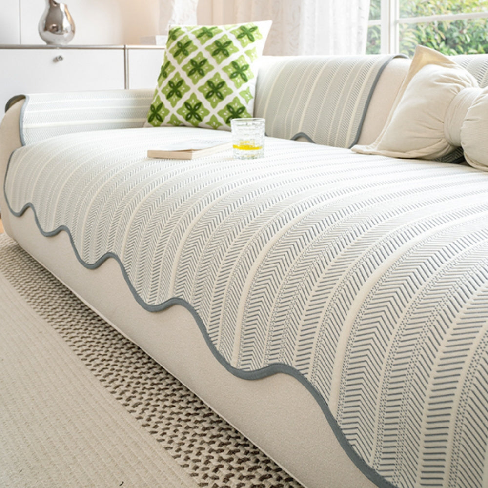 BowLift | Aurivelle Herringbone Sofa Cover with Scalloped Edge Trim