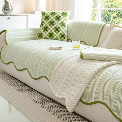BowLift | Aurivelle Herringbone Sofa Cover with Scalloped Edge Trim