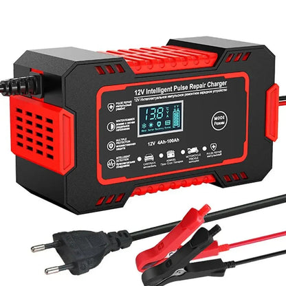 Skanto | 12V 6A Smart Car Battery Charger | Pulse Repair, LCD Screen & Fast Charging for AGM, Gel & Lead-Acid Batteries
