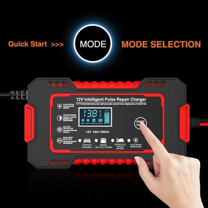 Skanto | 12V 6A Smart Car Battery Charger | Pulse Repair, LCD Screen & Fast Charging for AGM, Gel & Lead-Acid Batteries