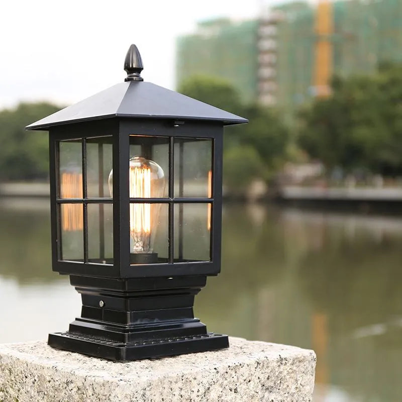 Skanto | Weather-Resistant Outdoor Post Lantern in Black Metal