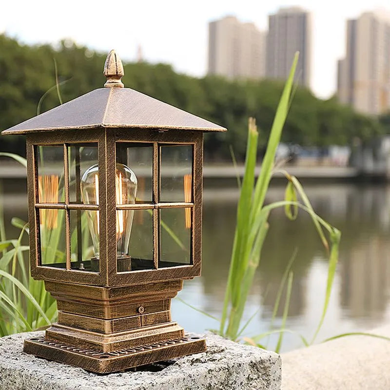 Skanto | Weather-Resistant Outdoor Post Lantern in Black Metal