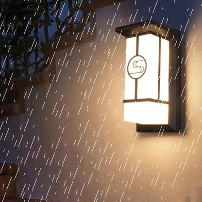 Traditional Chinese Rectangular Waterproof Aluminum Acrylic LED Wall Sconce Lamp For Outdoor Patios | Bowlift