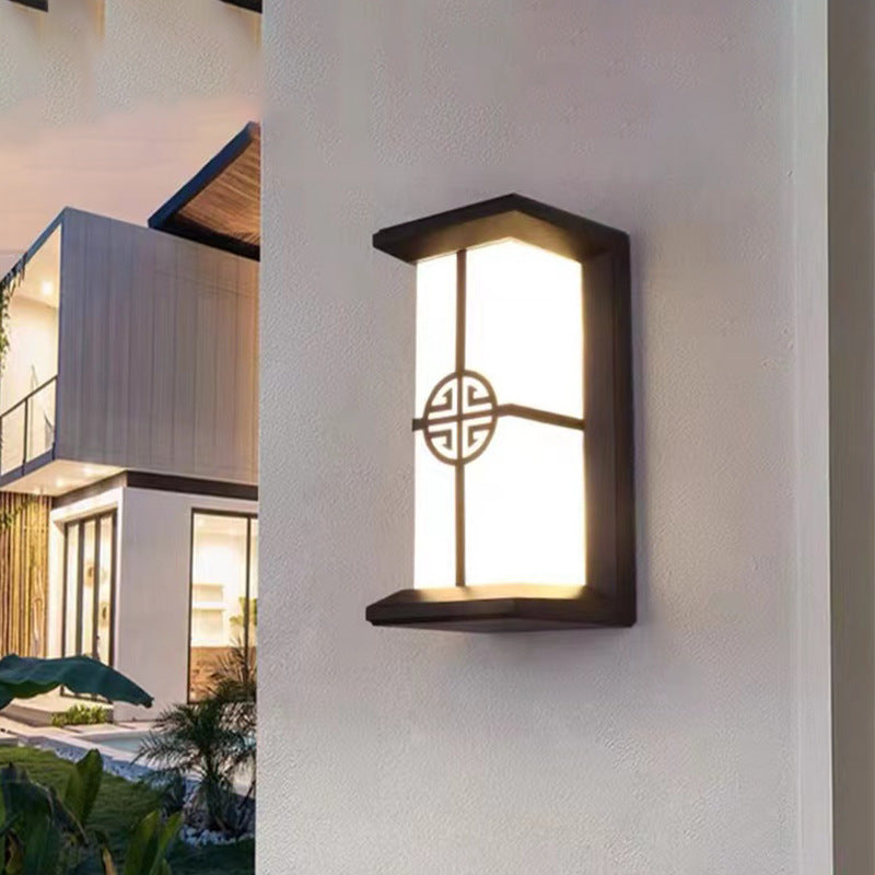 Traditional Chinese Rectangular Waterproof Aluminum Acrylic LED Wall Sconce Lamp For Outdoor Patios | Bowlift