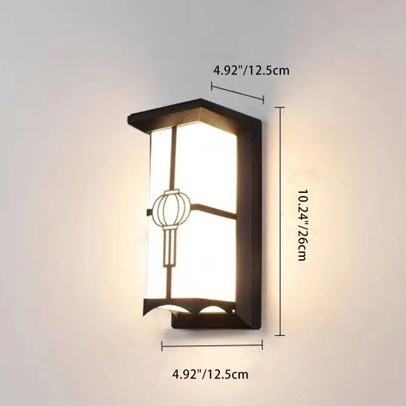 Traditional Chinese Rectangular Waterproof Aluminum Acrylic LED Wall Sconce Lamp For Outdoor Patios | Bowlift