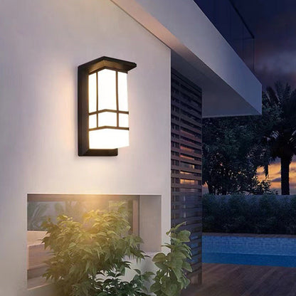 Traditional Chinese Rectangular Waterproof Aluminum Acrylic LED Wall Sconce Lamp For Outdoor Patios | Bowlift