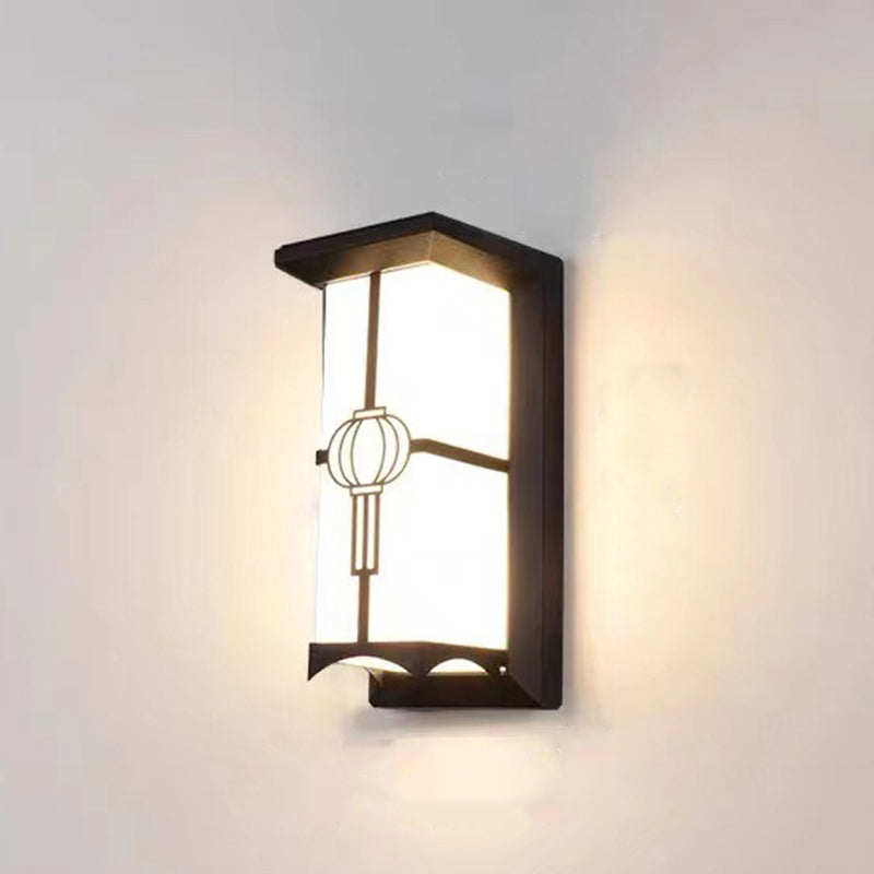 Traditional Chinese Rectangular Waterproof Aluminum Acrylic LED Wall Sconce Lamp For Outdoor Patios | Bowlift