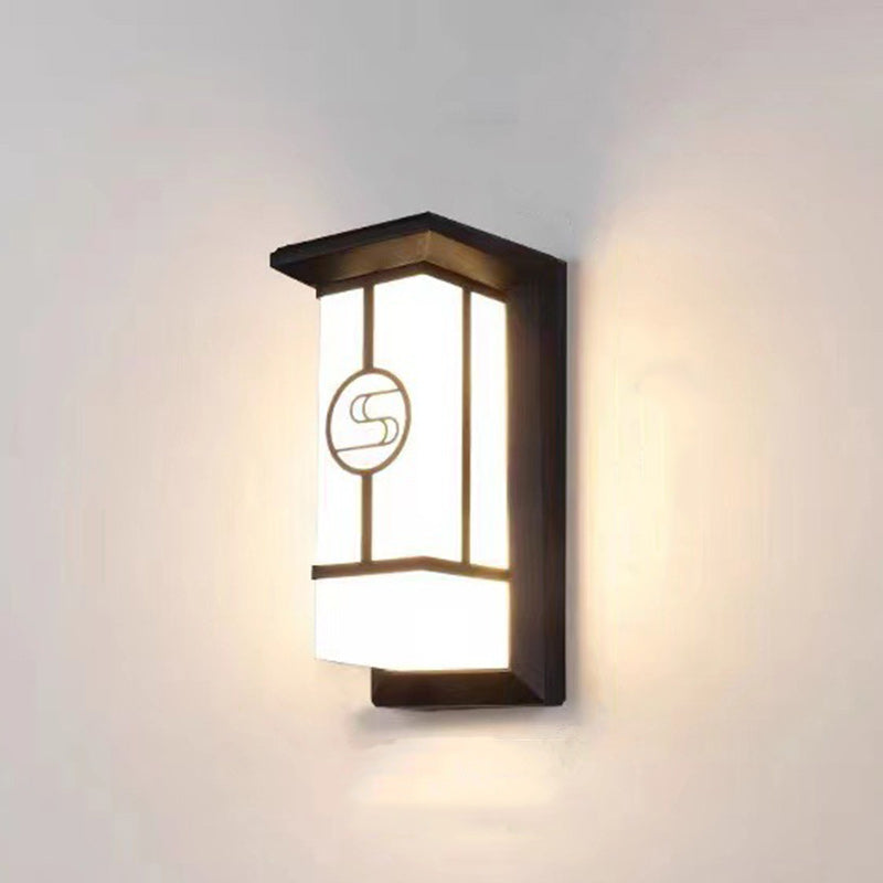 Traditional Chinese Rectangular Waterproof Aluminum Acrylic LED Wall Sconce Lamp For Outdoor Patios | Bowlift