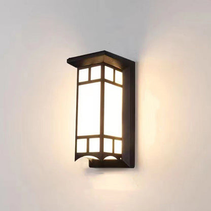 Traditional Chinese Rectangular Waterproof Aluminum Acrylic LED Wall Sconce Lamp For Outdoor Patios | Bowlift