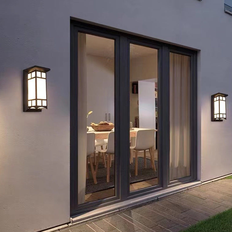 Traditional Chinese Rectangular Waterproof Aluminum Acrylic LED Wall Sconce Lamp For Outdoor Patios | Bowlift