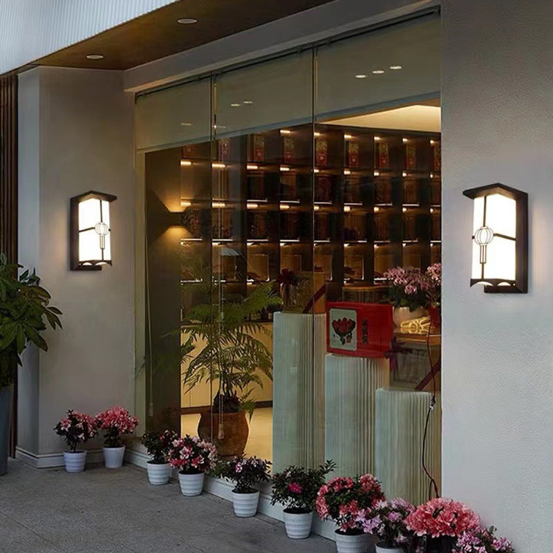 Traditional Chinese Rectangular Waterproof Aluminum Acrylic LED Wall Sconce Lamp For Outdoor Patios | Bowlift