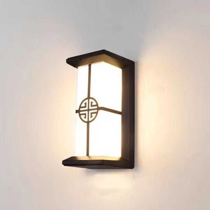 Traditional Chinese Rectangular Waterproof Aluminum Acrylic LED Wall Sconce Lamp For Outdoor Patios | Bowlift