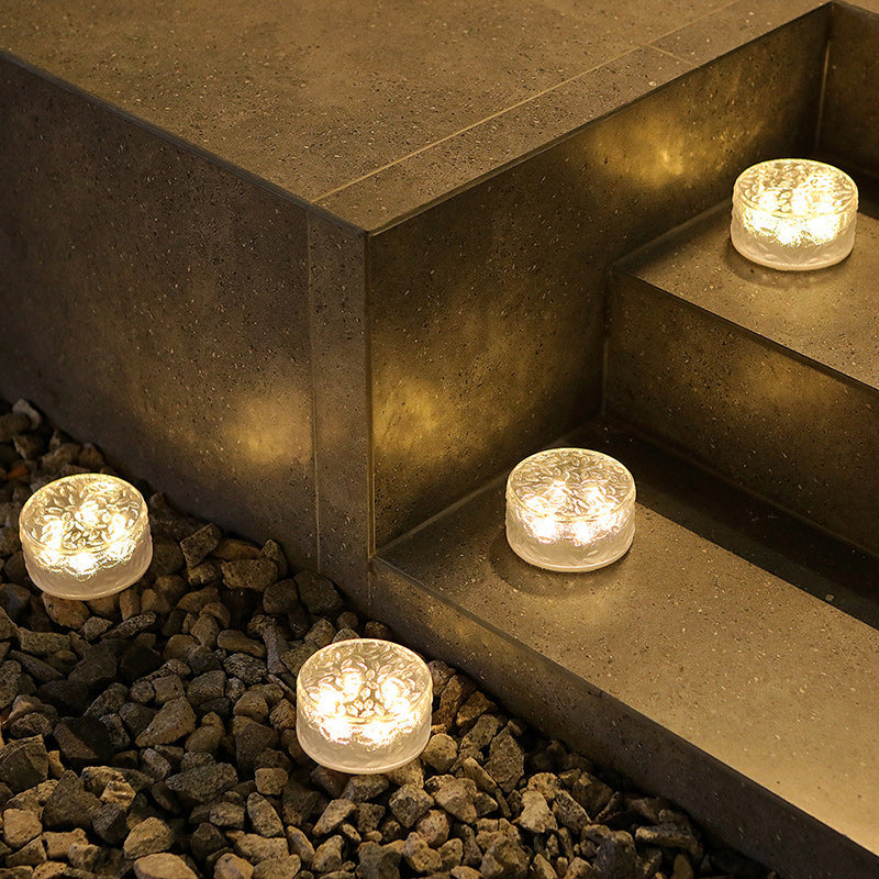 Modern Minimalist Solar Round Ice Brick Shape Acrylic LED Outdoor Light For Garden | Bowlift