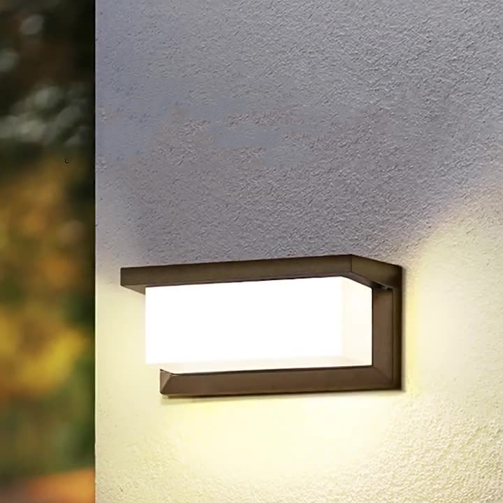 Rectangular, waterproof aluminum LED wall light for the patio