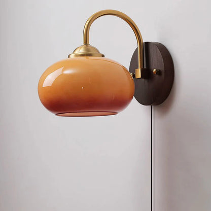 Skanto | Modern Mid-Century Cream Round Oval Ash Wood Glass 1-Light Wall Lamp for Bedroom