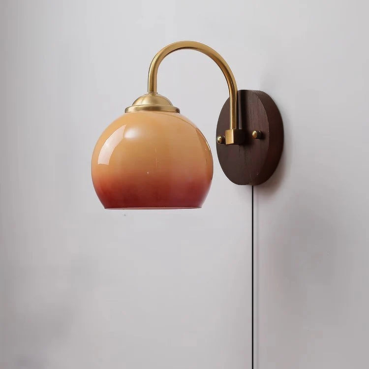 Skanto | Modern Mid-Century Cream Round Oval Ash Wood Glass 1-Light Wall Lamp for Bedroom