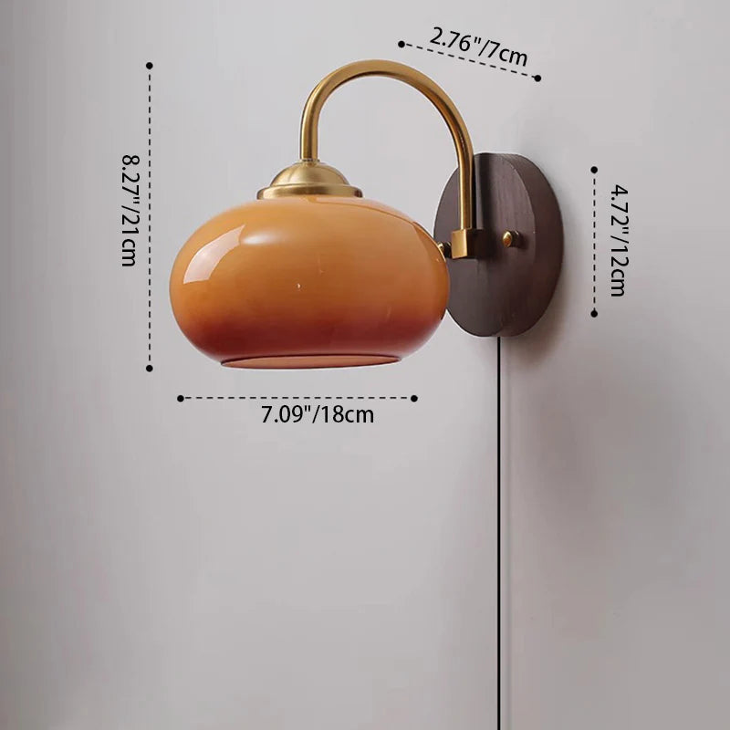 Skanto | Modern Mid-Century Cream Round Oval Ash Wood Glass 1-Light Wall Lamp for Bedroom