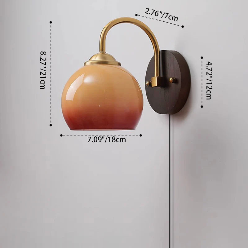 Skanto | Modern Mid-Century Cream Round Oval Ash Wood Glass 1-Light Wall Lamp for Bedroom