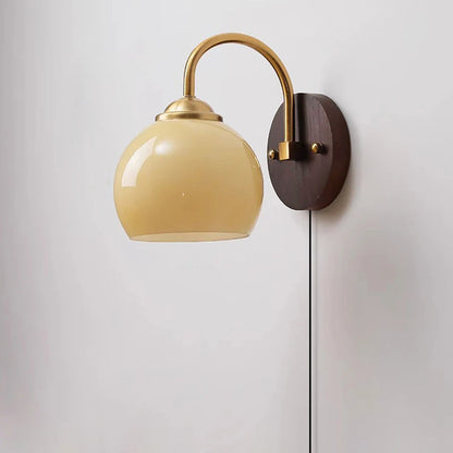 Skanto | Modern Mid-Century Cream Round Oval Ash Wood Glass 1-Light Wall Lamp for Bedroom
