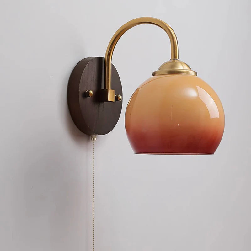 Skanto | Modern Mid-Century Cream Round Oval Ash Wood Glass 1-Light Wall Lamp for Bedroom