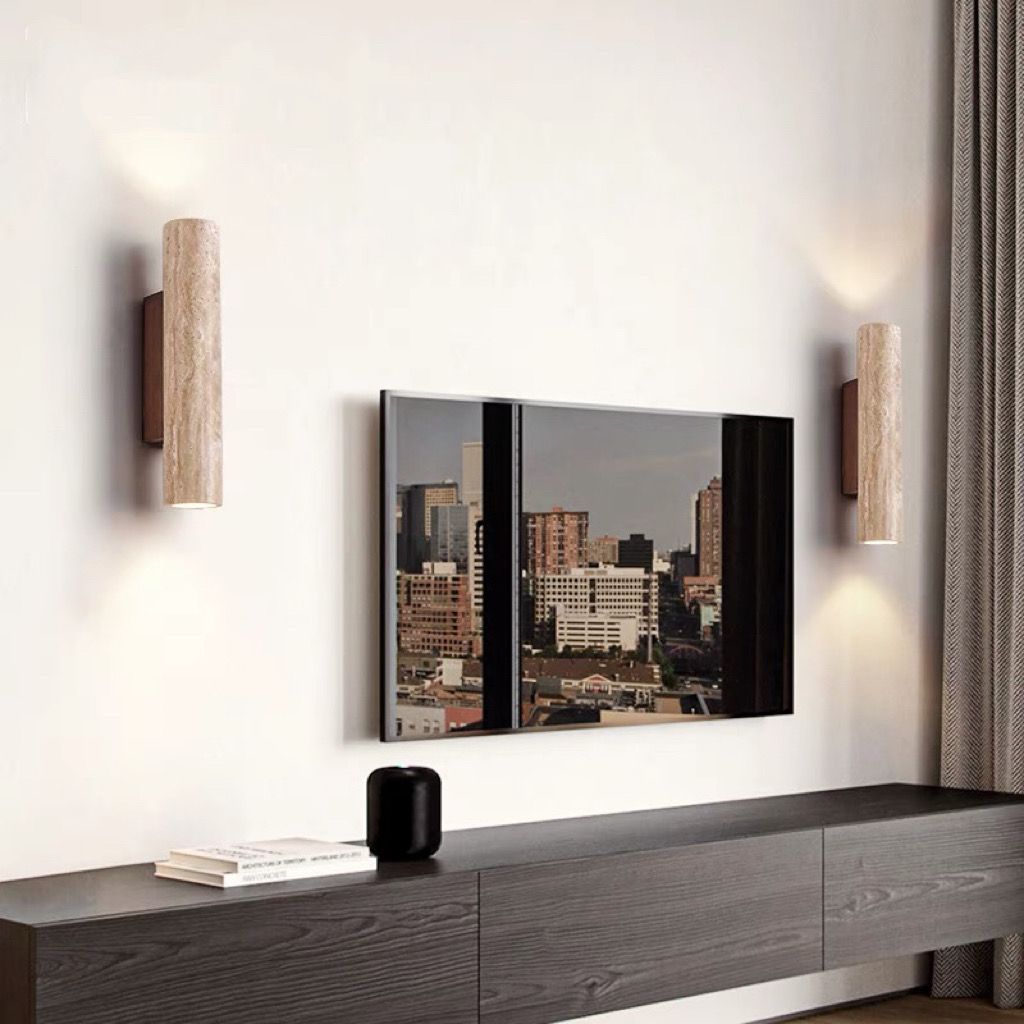 Skanto | Nordivea Travertine Wall Lamp | Scandinavian Design | 2-Light | Wood & Travertine